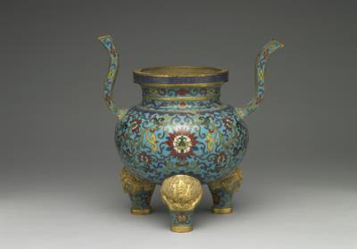 图片[3]-Copper incense burner in cloisonne enamels (set of five alter piece), Qing dynasty (1644-1911)-China Archive